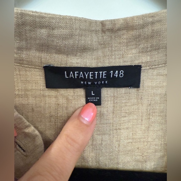 Lafayette 148 Shirt Dress Button Front 100% Linen Short Sleeve Tan Brown Large - Picture 3 of 6